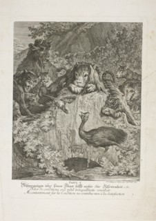 Fable V, plate five from Lehrreiche Fabeln aus dem Reiche der Theire, 1743. Creator: Johann Elias Ridinger.