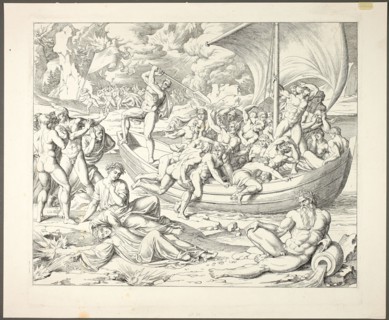 Charon's Bark with Souls Crossing the Styx, plate two from Darstellungen aus Dante's..., 1808-09. Creator: Joseph Anton Koch.
