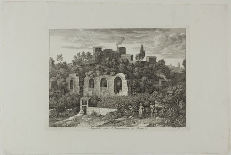Aqueduct Below the Monastery of St. Bonaventura in Rome, plate ten from Die Römische..., 1810. Creator: Joseph Anton Koch.