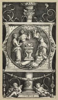 Bookplate of Willibald Pirckheimer, 1529. Creators: Master I.B., Georg Pencz.