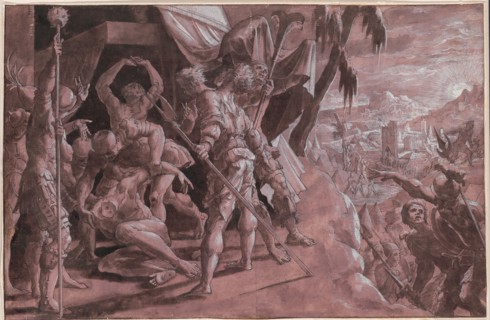 Soldiers Discovering the Body of Holofernes, c. 1550. Creator: Master Of The Liechtenstein Adoration.