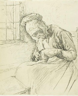 Old Woman Mending at the Window, 1881. Creator: Max Liebermann.