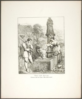 Hans and Verene, plate five from Zehn Blätter zu Hebels Alemannischen Gedichten, 1820. Creator: Sophie Reinhard.