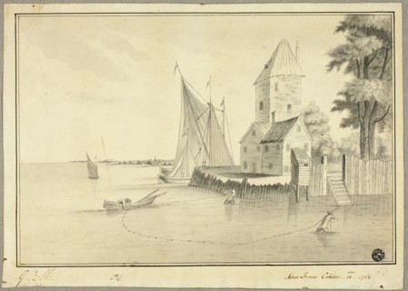 Fishermen Mooring Boat at Landing, 1768. Creator: John Innes.