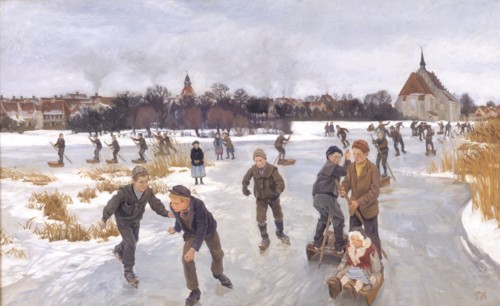Children skating outside Fåborg, 1901. Creator: Peter Hansen.