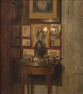 Interior with samovar, evening, 1902. Creator: Peter Vilhelm Ilsted.