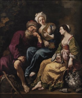 Lot and His Daughters; Lot made drunk by his two Daughters, 1625. Creator: Claude Vignon.