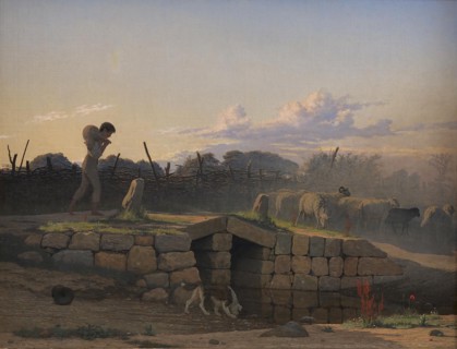 An Italian Shepherd Boy Driving a Flock of Sheep, 1838. Creator: Johan Vilhelm Gertner.