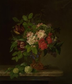 A glass with spring flowers, 1840. Creator: Hanne Hellesen.