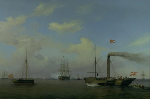 The Danish squadron at anchor at Warnemünde rhed, 1842. Creator: Friedrich Theodore Kloss.
