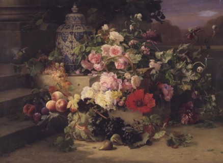 Fruit and flower painting, 1857. Creator: Carl Balsgaard.