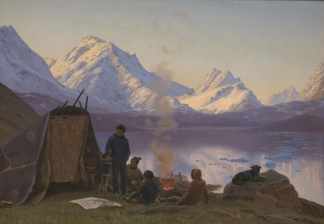 Settlement by a fjord, Greenland, summer, 1883. Creator: Carl Rasmussen.