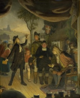 Ludvig Holberg Attending a Rehearsal of his Play Erasmus Montanus, Act IV, Scene 2, 1888. Creator: Lorenz Frolich.