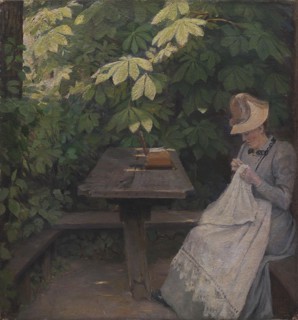 Woman in a garden, summer, 1891. Creator: Poul S. Christiansen.