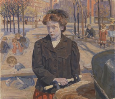 Spring; Young girl with a pram, 1910. Creator: Peter Hansen.