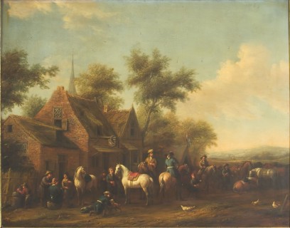 Landscape with Horsemen Resting outside an Inn, 1634-1668. Creator: Philip Wouverman.