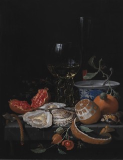 Oysters, Fruit and a Wineglass on a Stone Table, 1671-1679. Creator: Abraham Mignon.