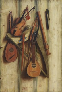 Board Partition with Musical Instruments. Trompe l'oeil, 1672. Creator: Franciscus Gysbrechts.