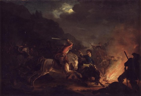 Skirmish at Night between Norwegian and Swedish Cavalry, 1818-1824. Creator: Christian Frederik Carl Holm.