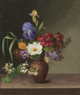 Greek-style vase with iris, sorrel and honeysuckle, 1831. Creator: Hermania Neergaard.