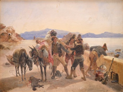 Robbers Attacking Travellers, 1836. Creator: Johann Baptist Kirner.