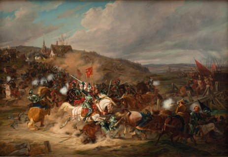Daniel Rantzau fighting Tureby Bro in Skåne during the Seven Years' War, 1563-1570, (1837-1838). Creator: Christian Frederik Carl Holm.