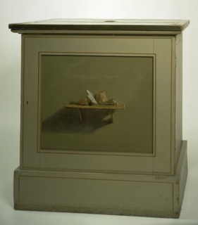 Console Cupboard with af painted motif, shelf with stones, 1840-1939. Creator: Christen Kobke.