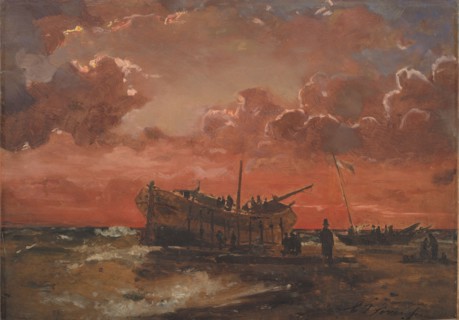 A Wreck on the West Coast of Jutland at Sunset, 1847. Creator: Carl Frederik Sorensen.