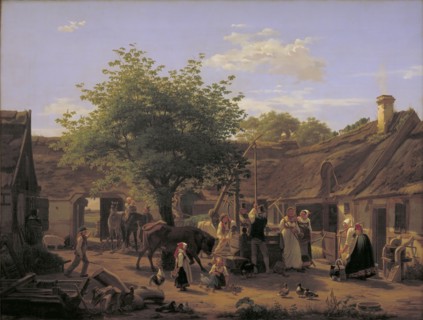 Daily life on a Zealand farm, noon, 1852. Creator: Peter Julius Larsen.