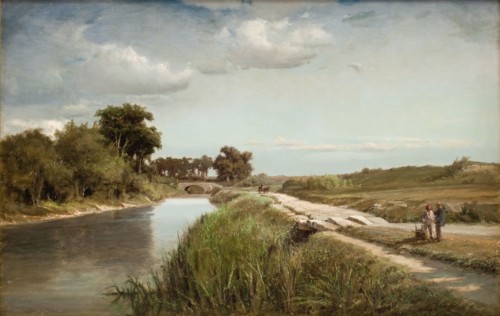 French River Landscape with a Bridge, 1866. Creator: Anton Melbye.