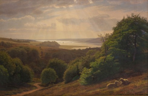 View from Vesterskov at Mariager; fjord in the background, 1869. Creator: Godtfred Rump.