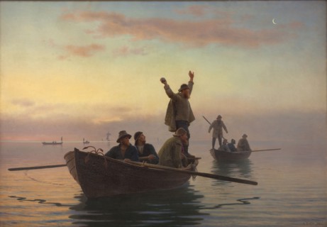 Fishing with drift net, early morning, 1880. Creator: Anton Laurids Johannes Dorph.