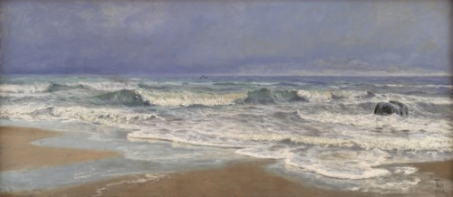 Gray weather day at the North Sea with surf, 1890. Creator: Thorvald Niss.