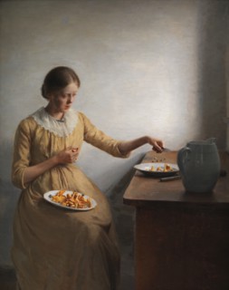 A Young Girl Preparing Chanterelles, 1892. Creator: Peter Vilhelm Ilsted.