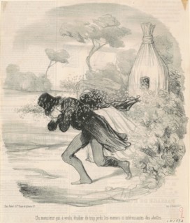 Un monsieur qui voulu étudier ... les moeurs ... des abeilles, 19th century. Creator: Honore Daumier.
