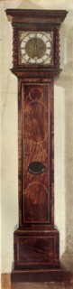 'Early Long-Case Clocks - Thirty-hour, ten-inch dial clock. Walnut veneer and inlaid boxwood stringi Creator: Unknown.