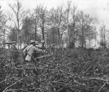 'En Argonne; Du haut d'un observatoire que dissimule un abatis de branchages', 1915. Creator: Unknown.