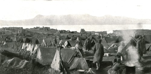 ''Corfou, Base Serbe; Un camp serbe devant Corfou, sur l'ilot de Vido', 1916 (1924) Creator: Unknown.
