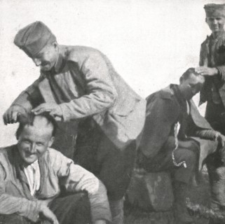 'Les Exiles; Refaits par le repos et a nourriture, on les vit bientot se donner..., 1916 (1924) Creator: Unknown.