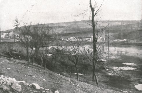 ''La Deuxieme Phase de la Bataille; L'etang et les ruines du village de Vaux', 1916 (1924) Creator: Unknown.