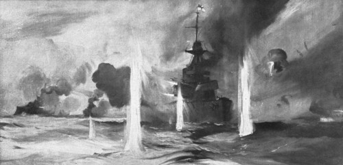 ''La bataille navale du Jutland; Le croiseur anglais Warspite au milieu de l'action', 1916 (1924) Creator: Montague Dawson.