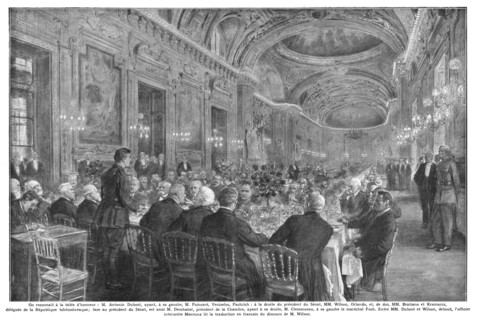 'La Paix Victorieuse; La reception de M Wilson au Senat Francais: Le dejeuner offert..., 1919. Creator: J Simont.