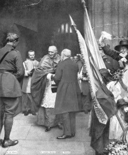 'Les fetes de la victoire en Belgique; sous le porche de la Basilique de Malines, le..., 1919. Creator: H Manuel.
