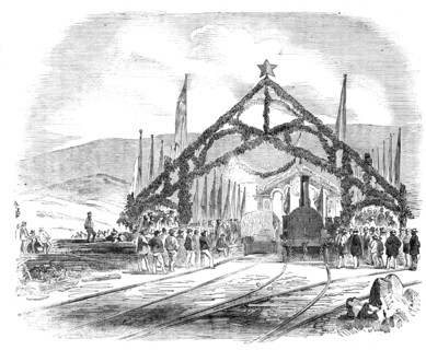 Opening of the Valparaiso and Santiago Railway - Train leaving the Valparaiso Station, 1856.  Creator: Unknown.