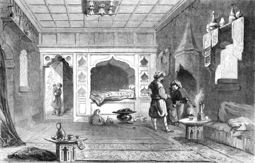 Chamber in the house of a Mirza, in the Valley of Baidar - sketched by Willibald Richter, 1856.  Creator: Unknown.