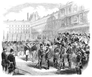Distribution of the Queen's Medals to the French Crimean Troops, by H.R.H. the Duke of Cambridge, at Creator: Unknown.