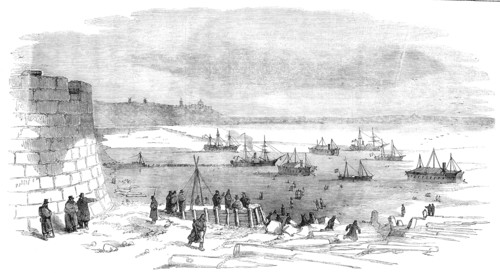 Kinburn Fort, and the Spit of Otchakoff - the Expeditionary Fleet in the Ice, 1856.  Creator: Unknown.
