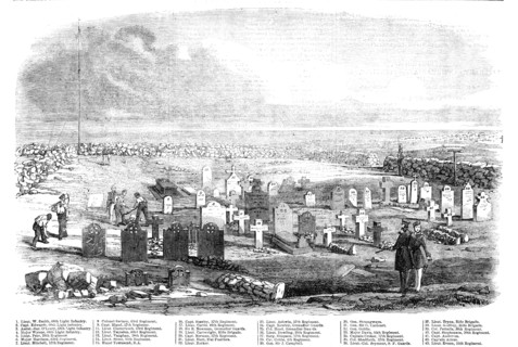 The Fourth Division Burial-ground, on Cathcart's Hill, Crimea, 1856.  Creator: Unknown.