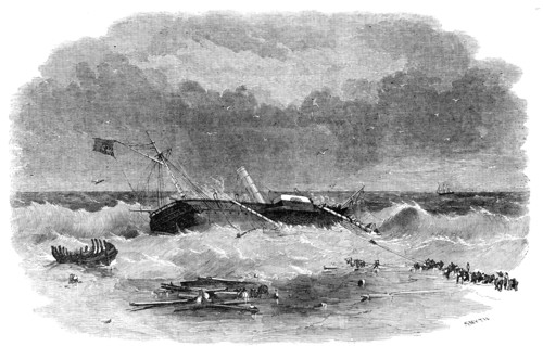 Wreck of "The Polyphemus", off Hautsholmen Lighthouse, 1856.  Creator: Smyth.