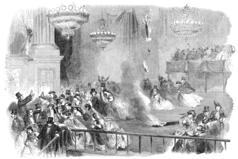 The Burning of Covent-Garden Theatre - Flight of the Masqueraders, 1856.  Creator: Unknown.